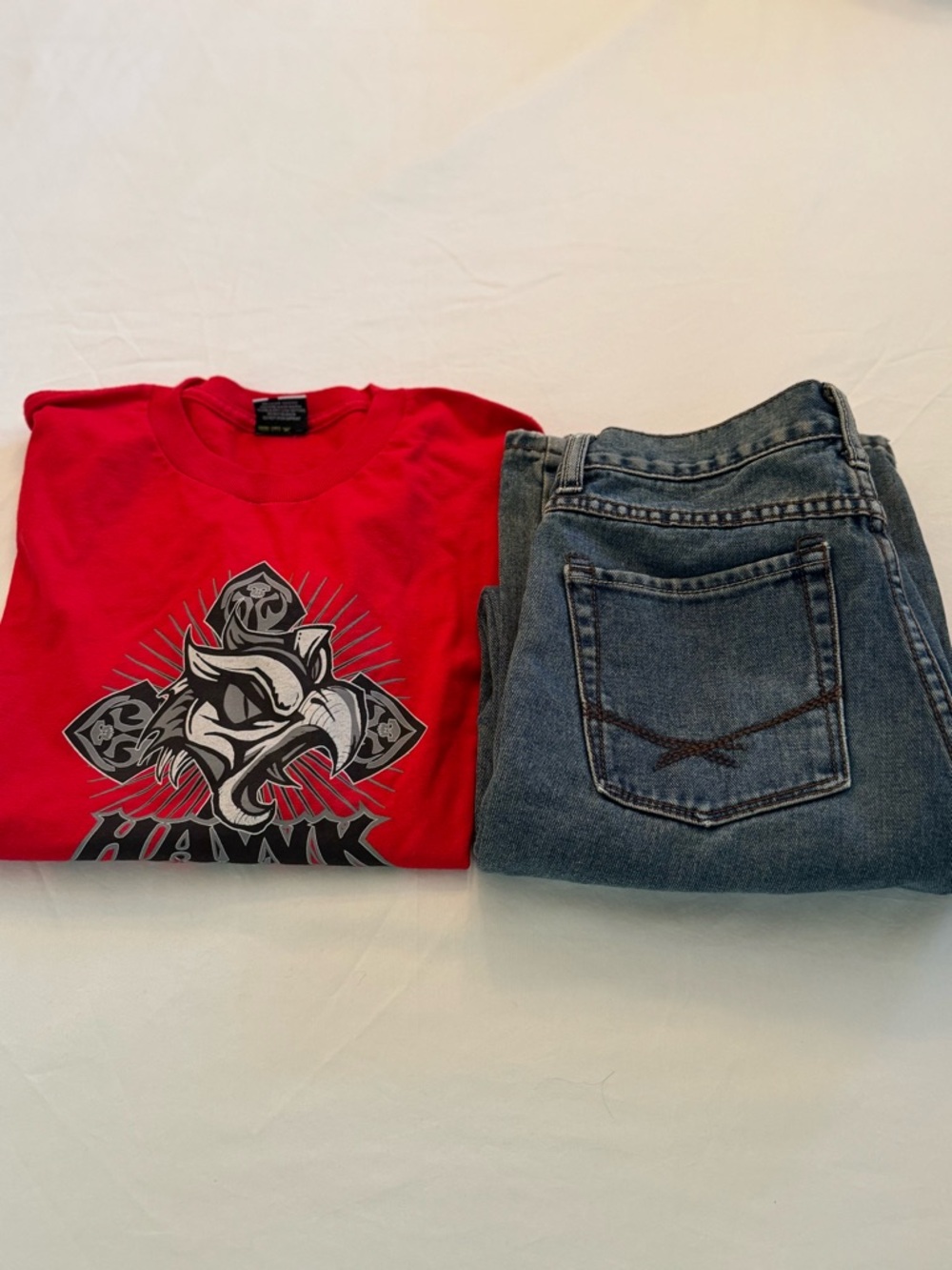 BUNDLE (2) Boy’s O’Neil Blue Jeans and Hawk T-Shirt Red Long Sleeves